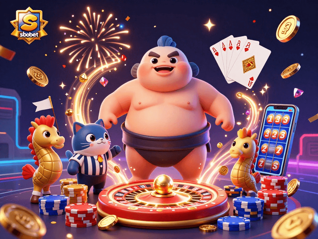 SBOBET showcases a thrilling scene of sports betting with a fugu and catfish in vibrant underwater action.
