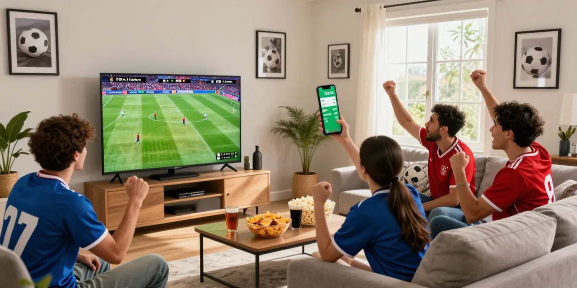 Excited fans enjoying a live match while visiting موقع كورة to view scores and schedules.