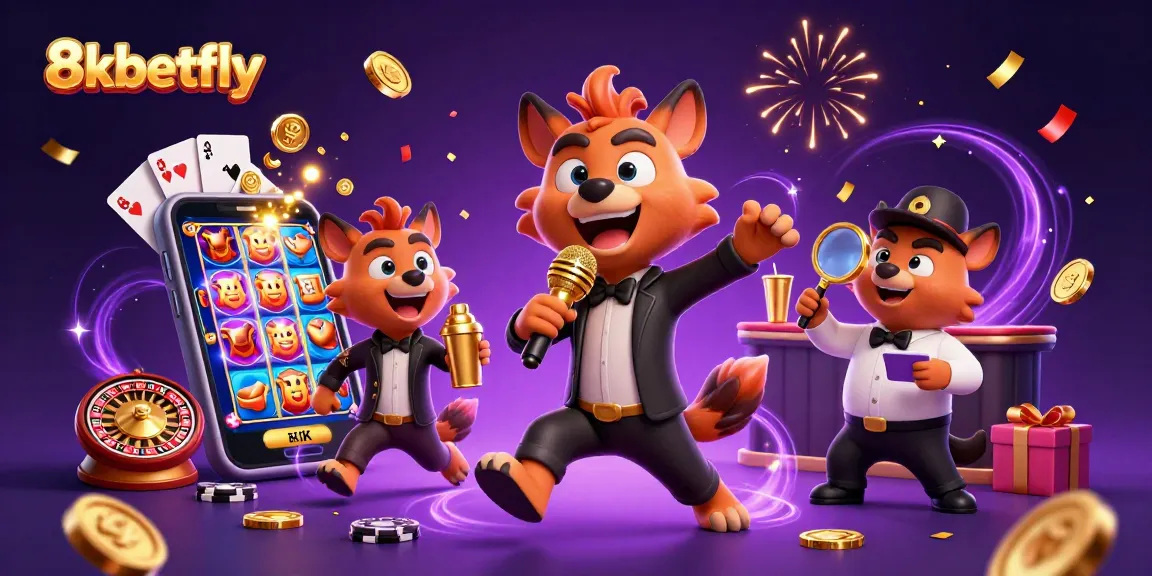 Experience the excitement of 8xbetfly as playful hyenas join a comedy casino club, showcasing casino elements.
