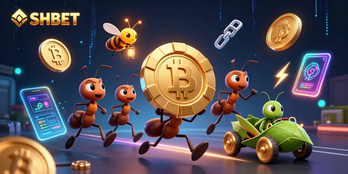 Engage in thrilling SHBET adventures with ants in a gold heist amidst neon casino elements.