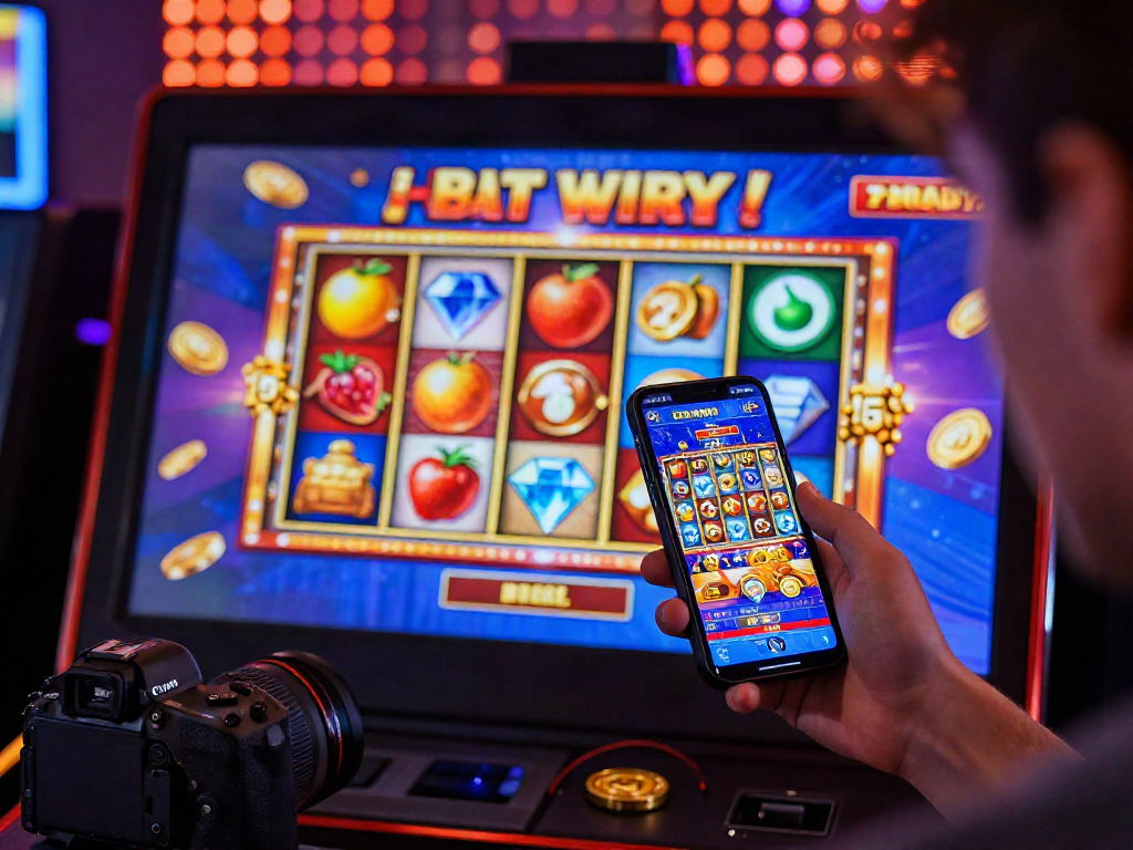 Player enjoying slot online game on smartphone with virtual celebrations.