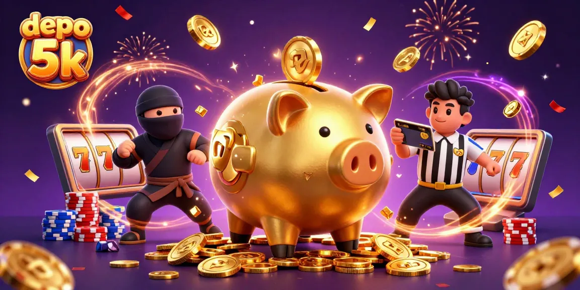 Bermain slot gacor di depo 5k dengan keberuntungan penuh koin emas dan simbol buah.