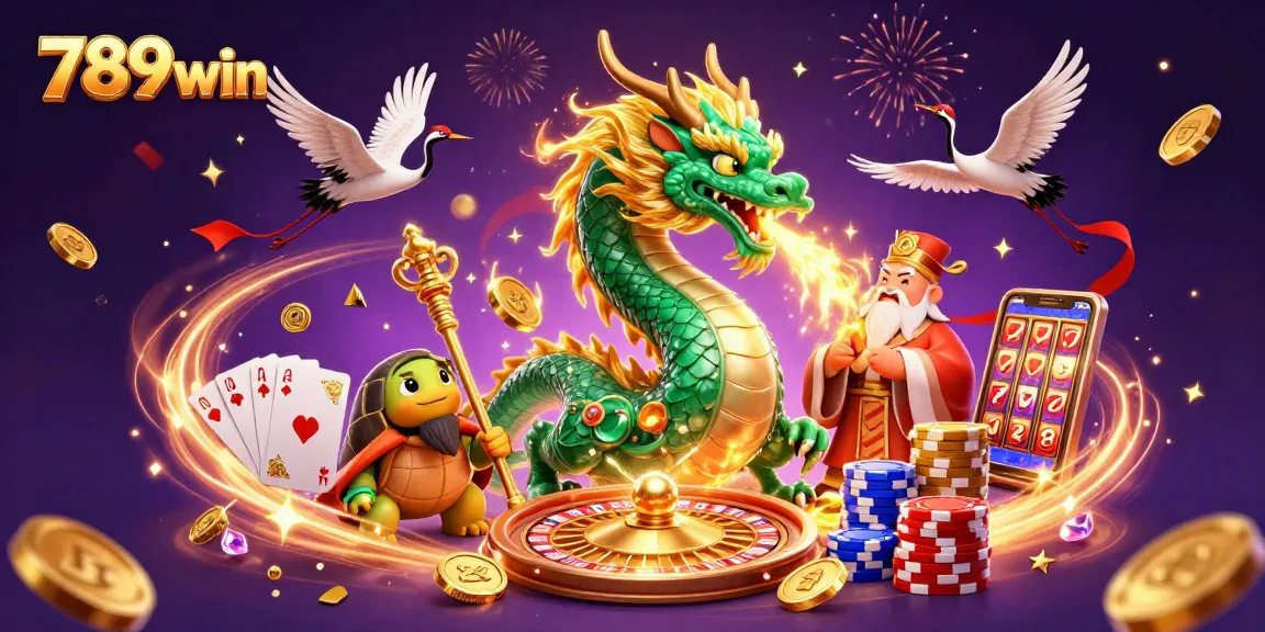 Experience the excitement of 789win with cascading coins and vibrant casino elements.