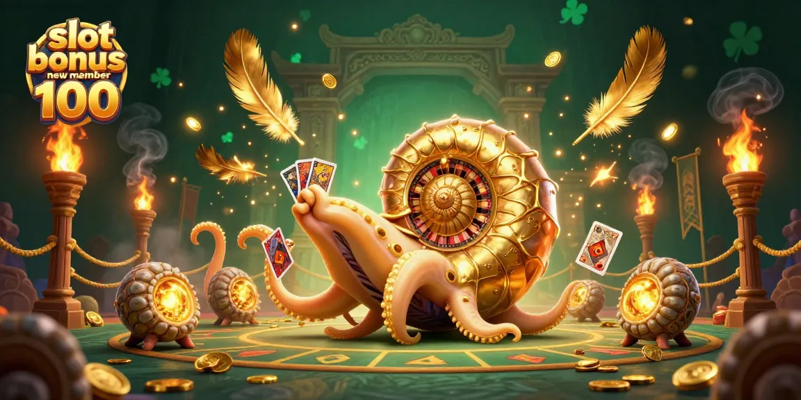 Experience excitement with slot bonus new member 100 in a dazzling casino scene.