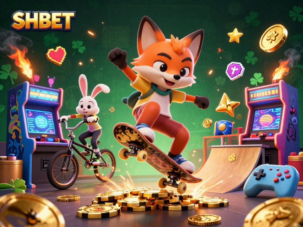 Experience the thrill of SHBET with a dynamic 3D illustration of gaming excitement.