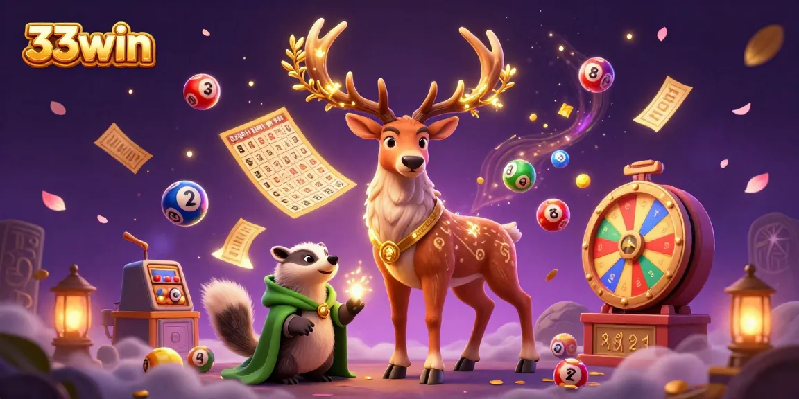 Experience the vibrant energy of 33win with dynamic lottery excitement illustrated in ultra-detailed 3D.