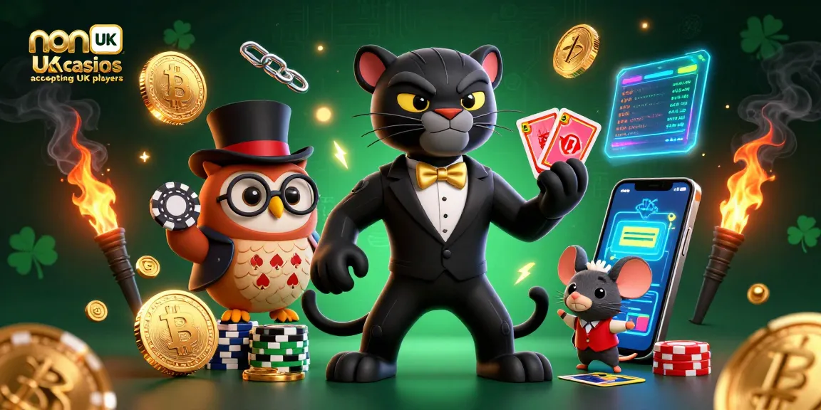 Experience gaming action at non UK casinos accepting UK players with vibrant characters and crypto elements.