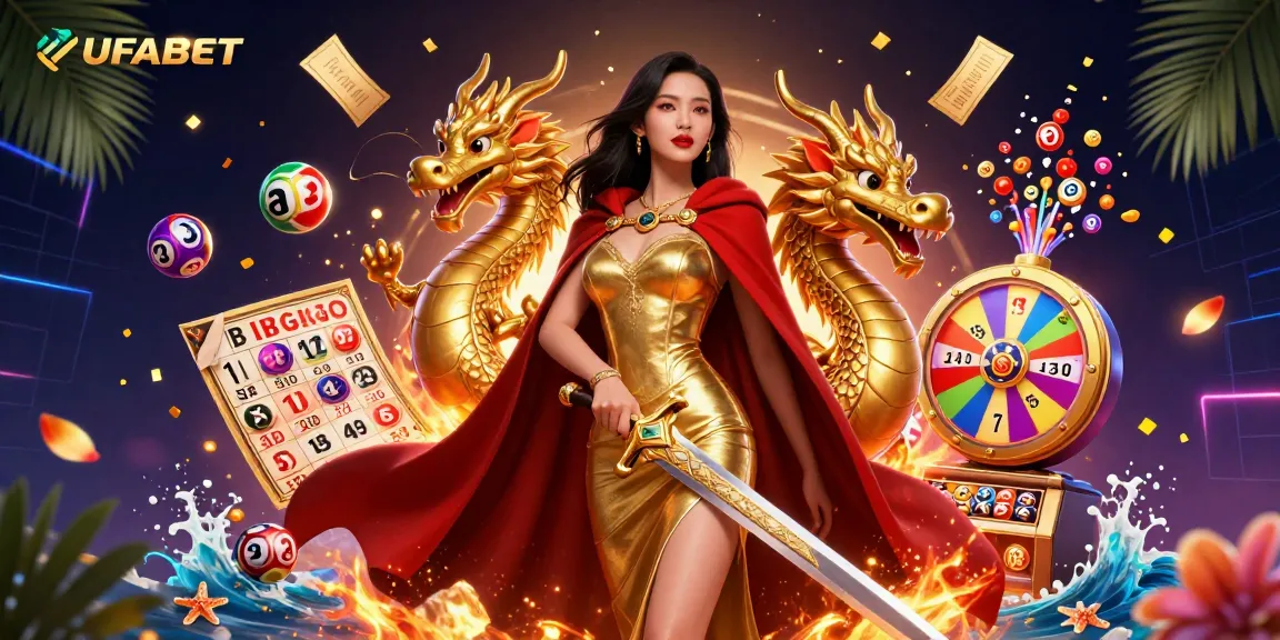 Experience the thrill of UFABET betting with vibrant balls, golden dragon, and dynamic casino elements.