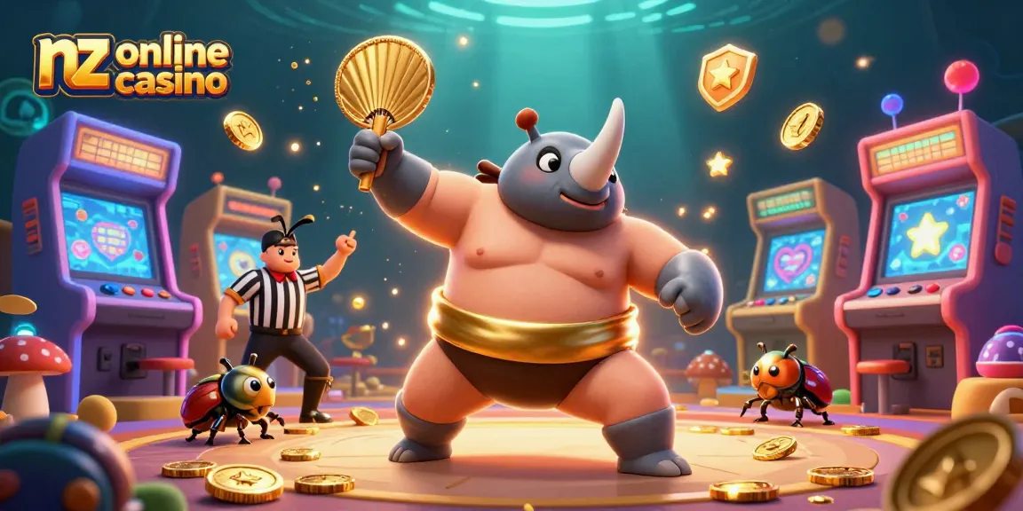 Experience the excitement of an nz online casino with vibrant illustrated characters and gaming elements.
