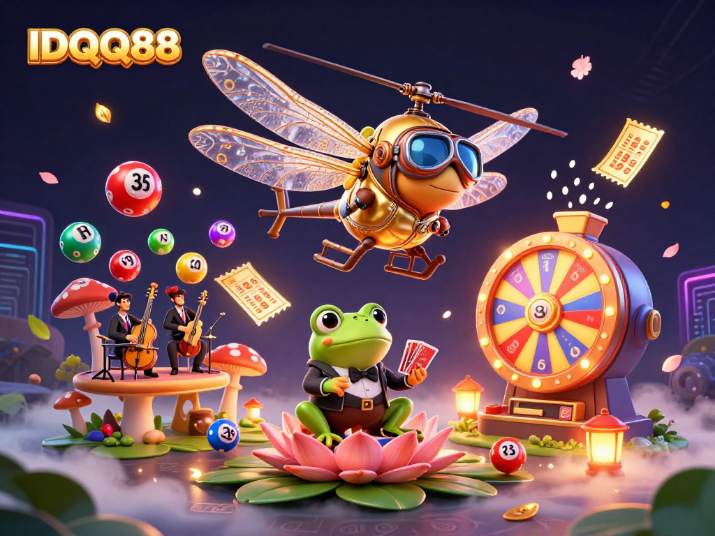 Experience the thrill of IDQQ88 with animated slot games, vibrant colors, and dynamic casino elements.