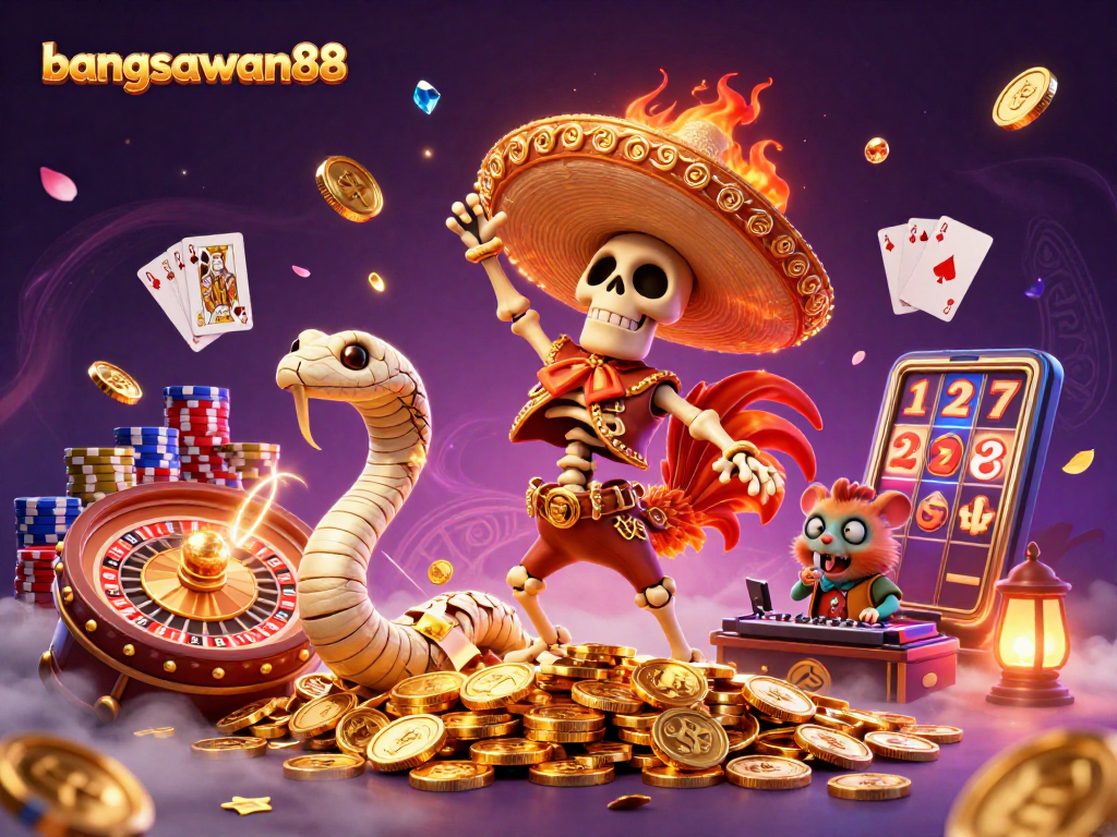 Engage in thrill with bangsawan88 in this lively and vibrant 3D casino scene featuring dynamic characters.