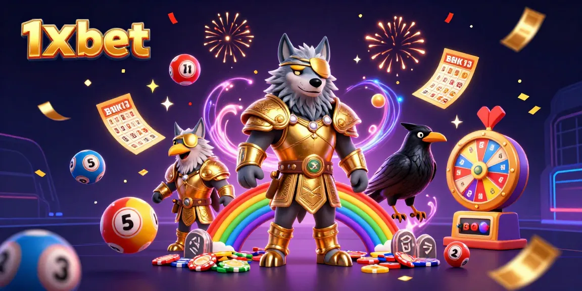 Engage in 1x bet strategies with vibrant casino elements and mythical Norse characters in a dynamic scene.