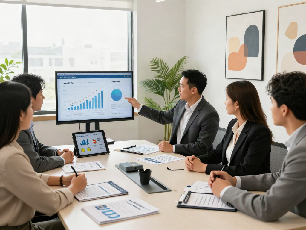 Professional meeting focused on financial strategies, discussing deposit 10k investment plans.