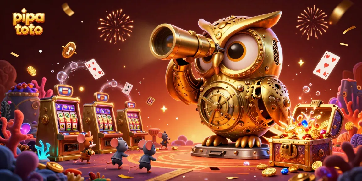 Engage in thrilling gameplay with pipa toto slots, surrounded by cartoon owls and festive elements.
