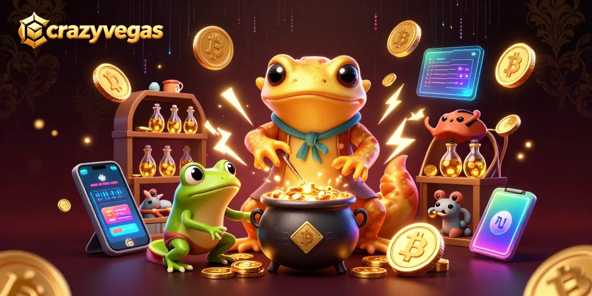 Experience the magic of crazyvegas with a golden salamander alchemist and crypto elements in a vibrant casino scene.