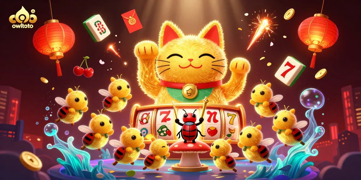 Engage with owltoto's vibrant casino world featuring a lucky cat and enchanting gaming elements.