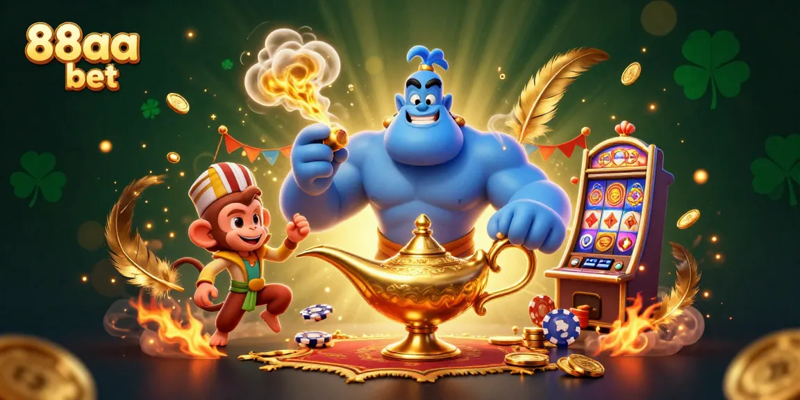 Engage with the thrilling world of 88aa bet, featuring vibrant casino elements and a dynamic genie.