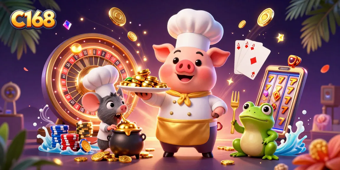 C168 offers an exciting gaming experience featuring gourmet gold coins and dynamic casino elements.