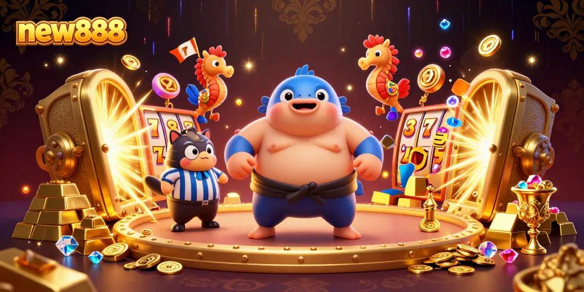 Experience exciting gameplay with new888 in a vibrant casino scene filled with treasures and dynamic elements.