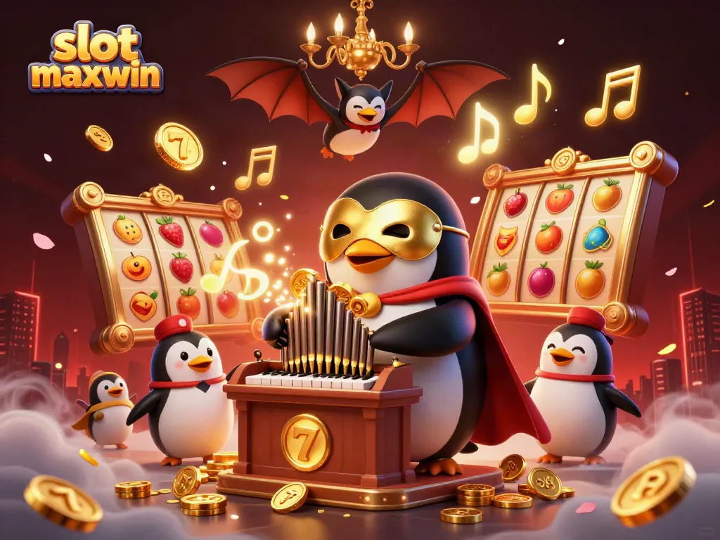 Experience the excitement of slot maxwin with golden coins and iconic symbols in a vibrant casino setting.