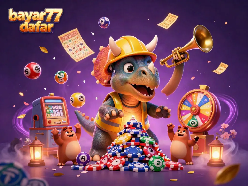 Experience the excitement of bayar77 daftar with a vibrant scene of gaming characters and casino elements.