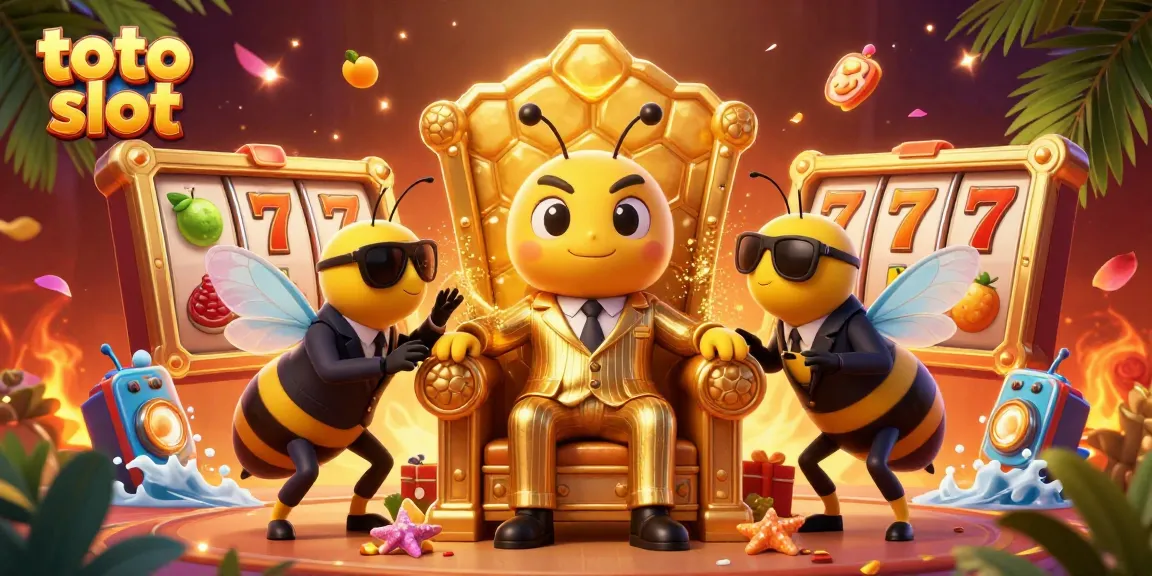 Toto slot illustration featuring a bumblebee mob boss in a casino-themed scene with vibrant slot elements.