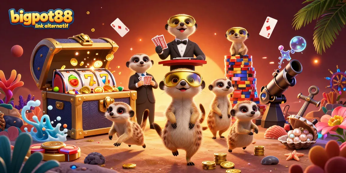 Experience the excitement of bigpot88 link alternatif in a lively casino scene with meerkats and treasures.