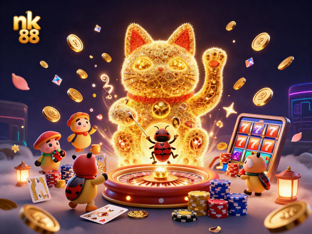 Experience nk 88 with a vibrant scene of lucky symbols and engaging casino elements