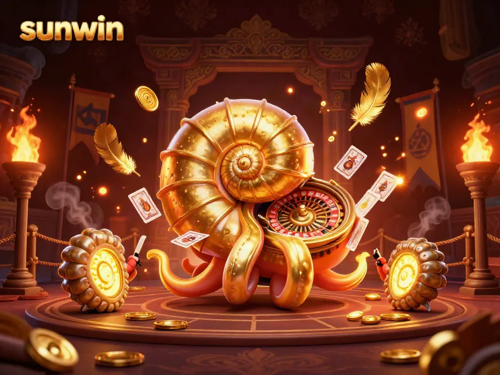 sunwin showcases vibrant casino excitement with a giant nautilus roulette and glowing treasures