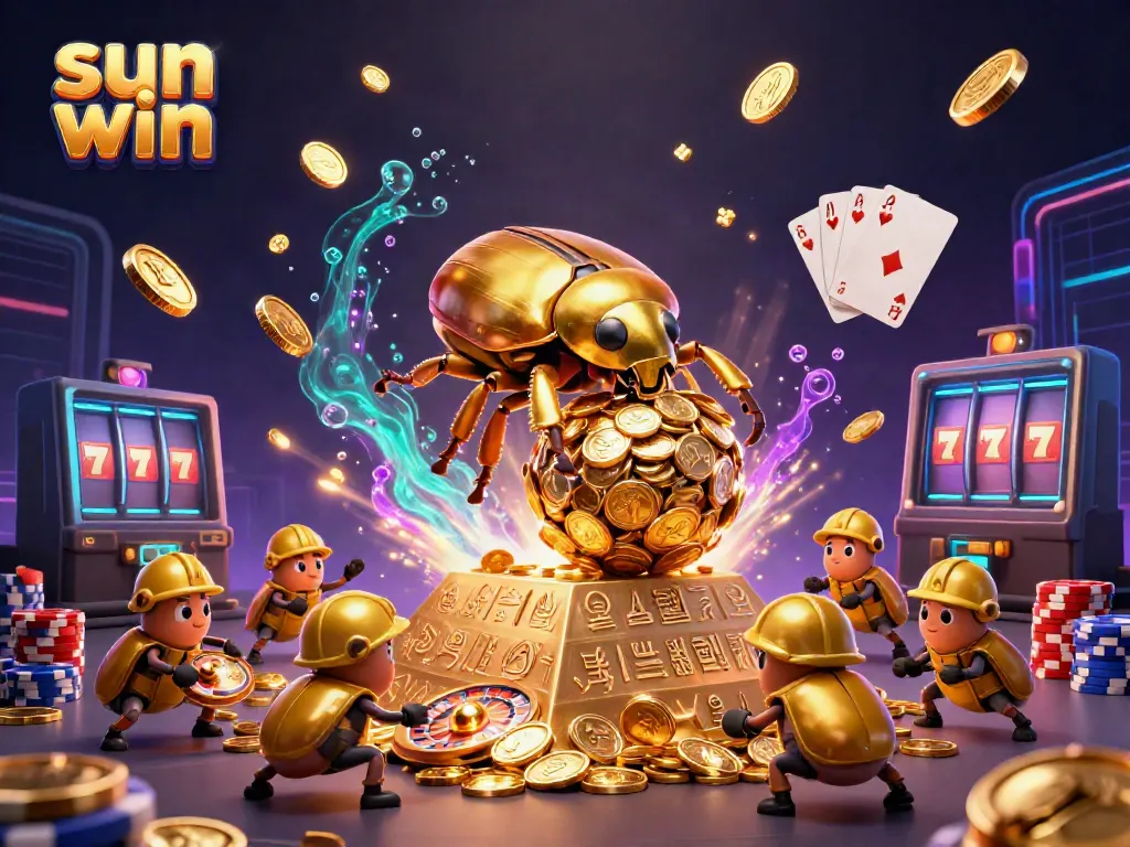 Experience exhilarating gameplay in sun win, with golden coins cascading and thrilling casino symbols.