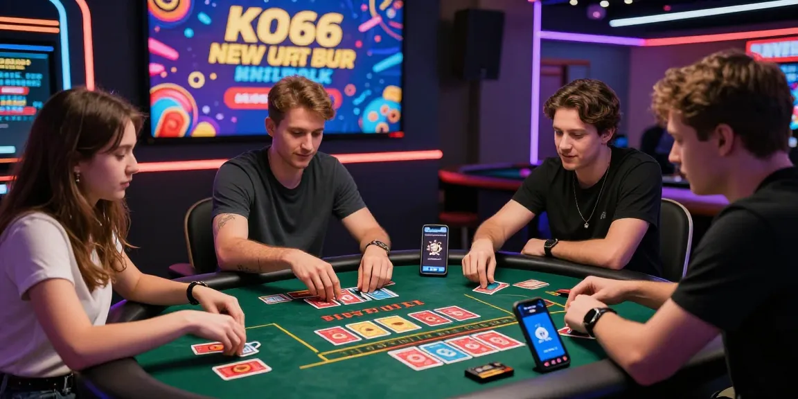 Exciting KO66 gaming experience at a vibrant digital casino with players engaged around a live dealer table.