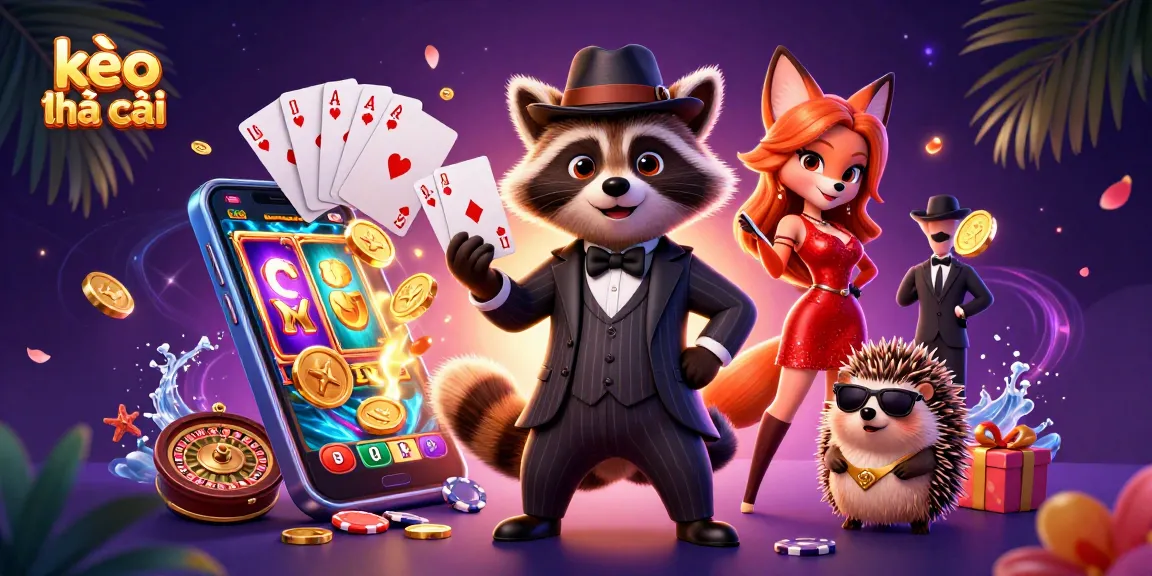 Engage with kèo nhà cái through a vibrant illustration featuring dynamic casino elements and charming characters.