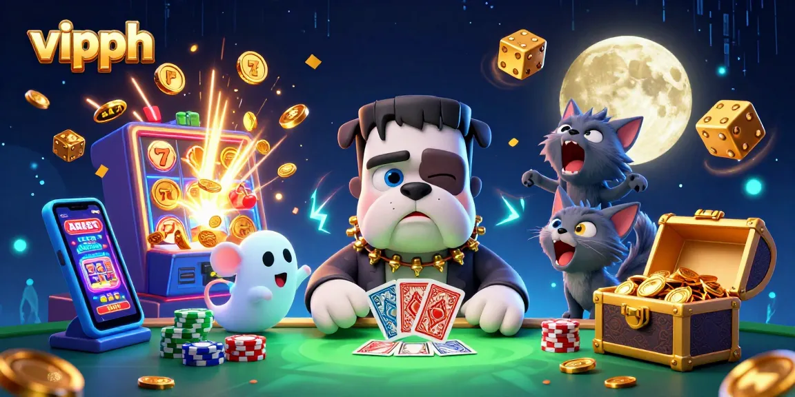 Experience thrilling gameplay at vipph with a dynamic casino illustration featuring unique characters and gaming elements.
