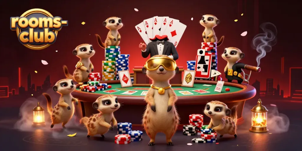 Ingin menang di rooms-club? Lihat koloni meerkat dalam aksi kasino yang seru.