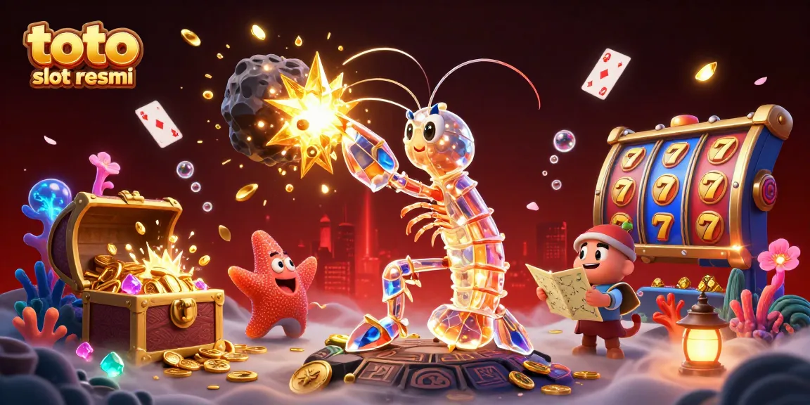 Experience thrilling gameplay with toto slot resmi featuring a dynamic 3D scene of galactic characters in an explosion of gems and coins.