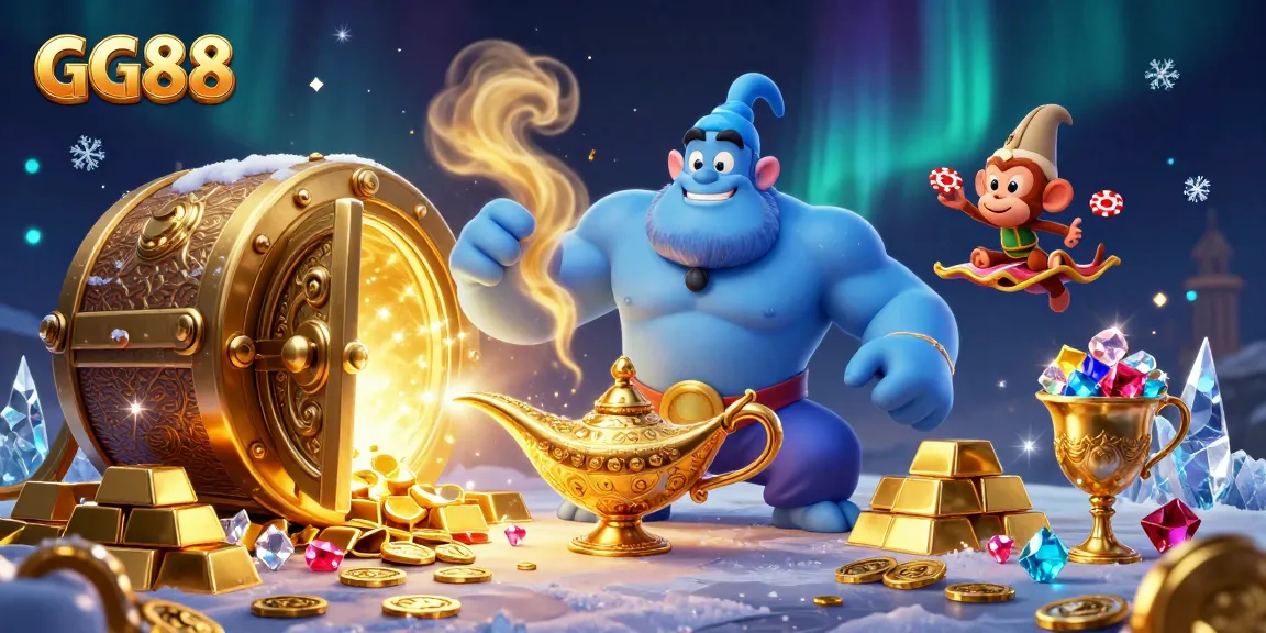 Experience winning thrills with GG88 through an enchanting casino adventure with a genie and treasures.