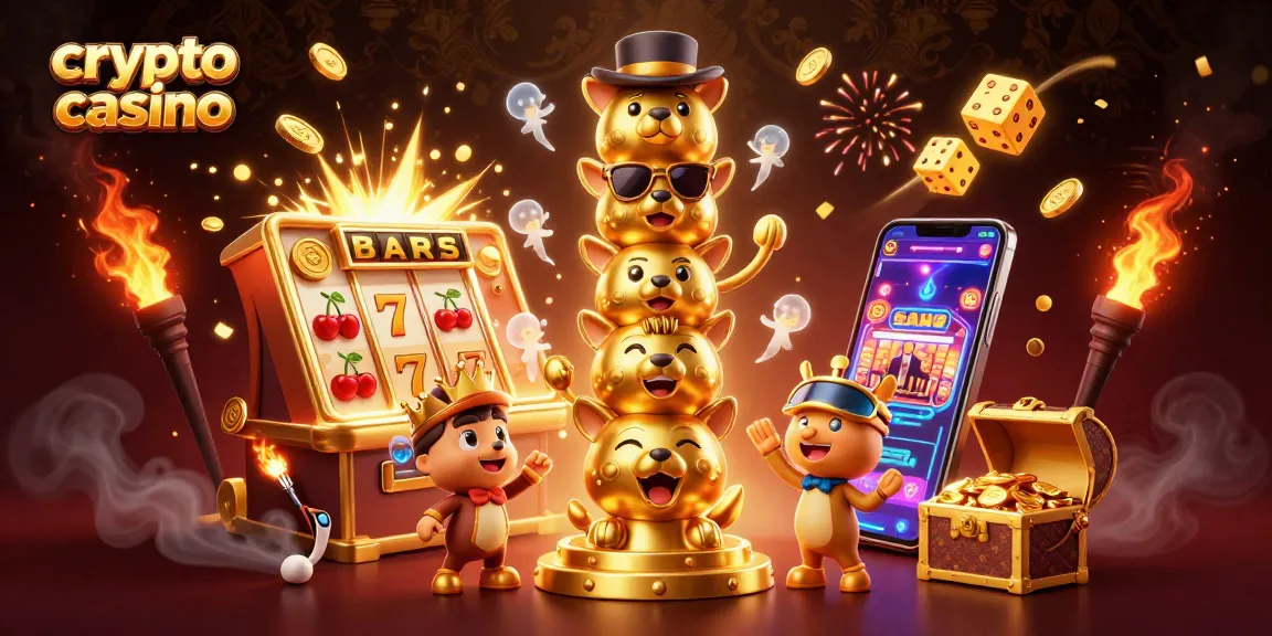 Engage in a vibrant crypto casino scene featuring a totem pole and a jackpot explosion.
