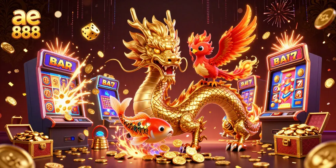 Experience the thrill of ae 888 casino with a dragon, phoenix, and koi amidst jackpot excitement.