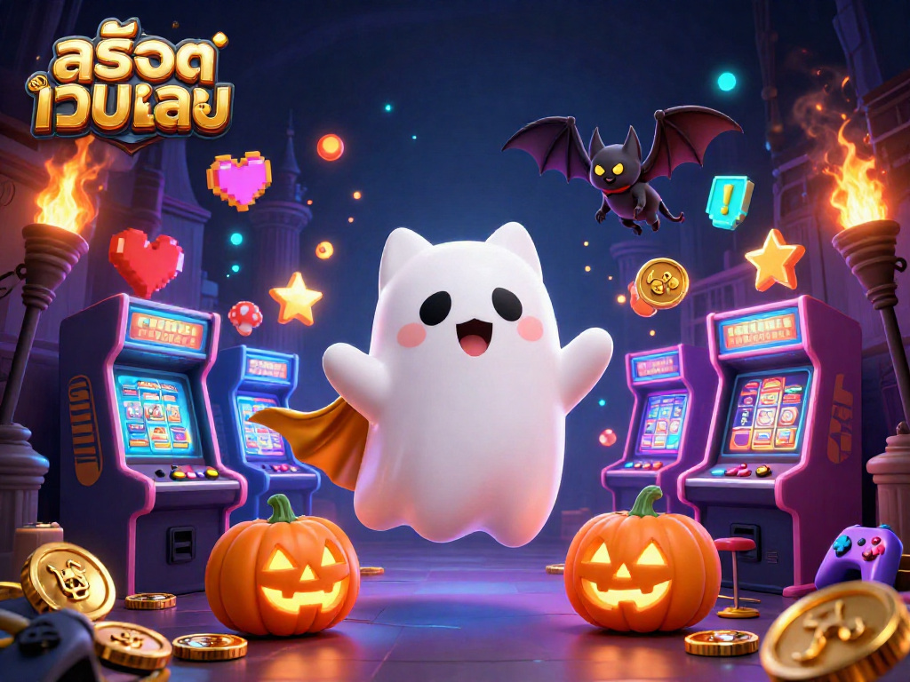 Play thrilling slots at สล็อตเว็บตรง while enjoying colorful 3D casino elements in a haunted setting.