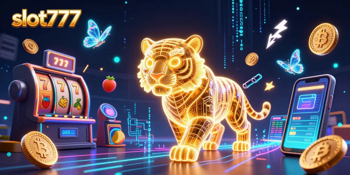 Experience the excitement of slot777 with glowing slots and a golden tiger in a vibrant casino scene.