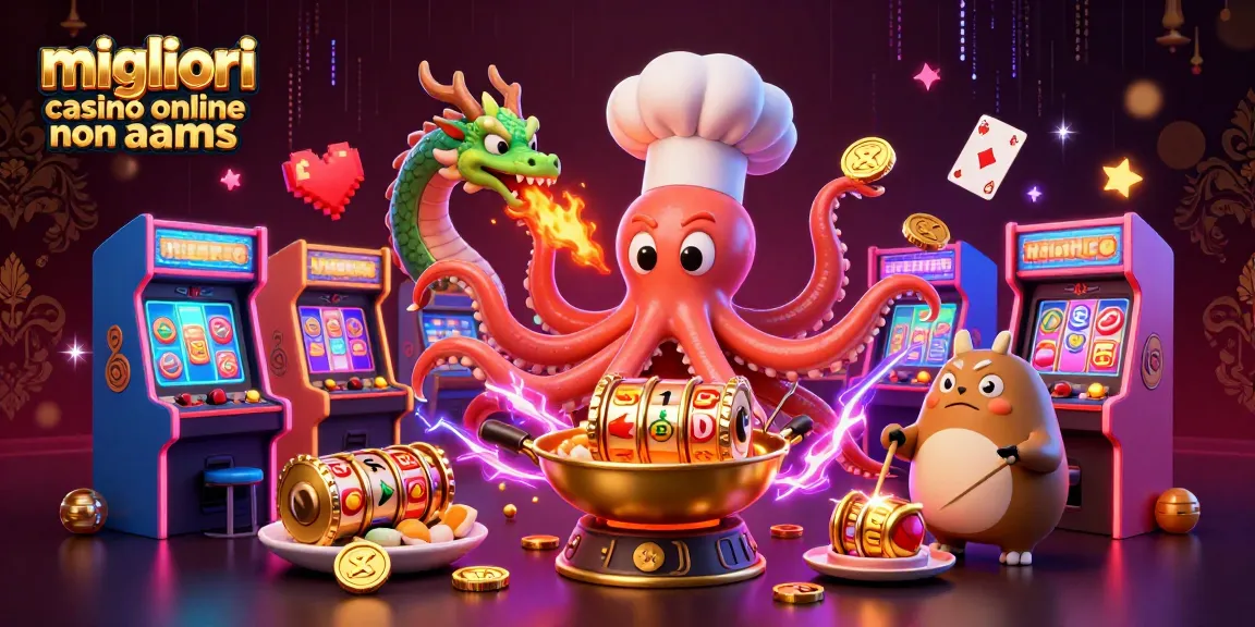 I migliori casinò online non aams mostrano una vivace scena 3D con un polpo chef di sushi che prepara i rulli delle slot.