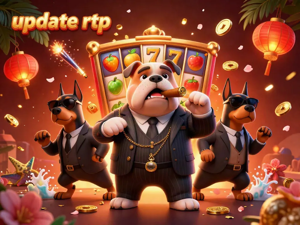 Spin and win in this update rtp scene with a mafia bulldog, showcasing vibrant casino elements.