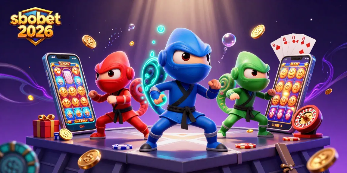 Unleashing sbobet 2026 excitement, ninja chameleons dance among slot games and dynamic casino elements.