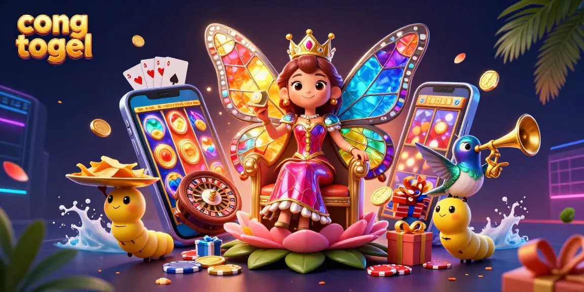 Experience the excitement of cong togel with a vibrant 3D casino scene featuring colorful characters and games.