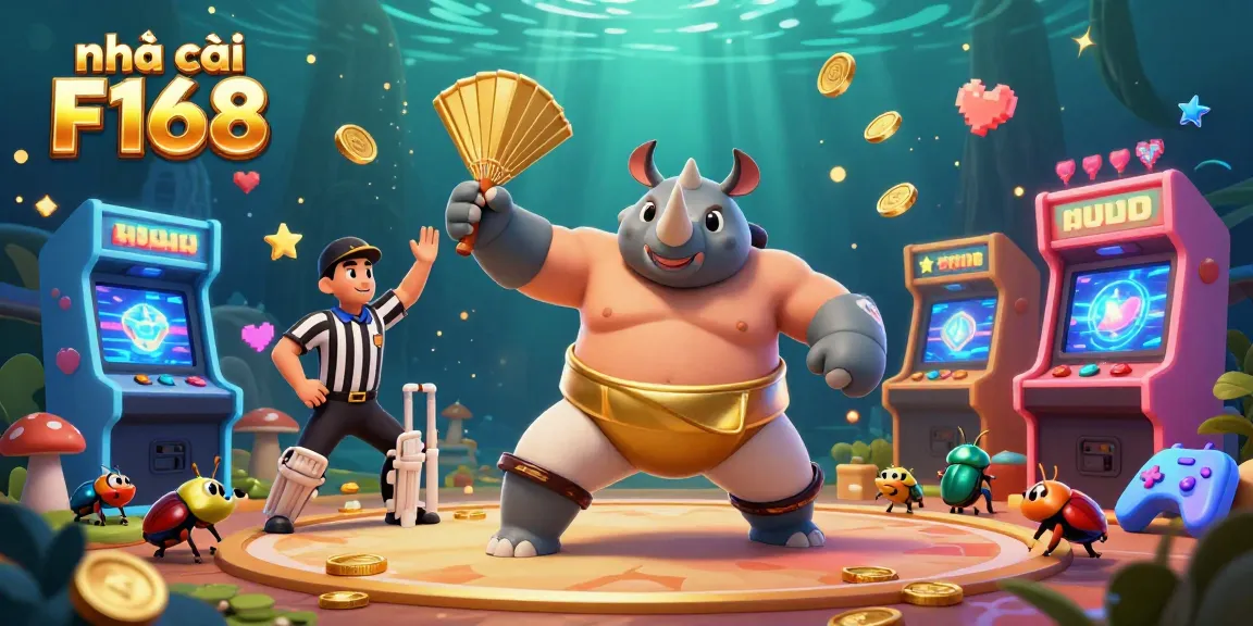 Experience the excitement of nhà cái F168 with vibrant 3D characters, golden coins, and dynamic casino elements.