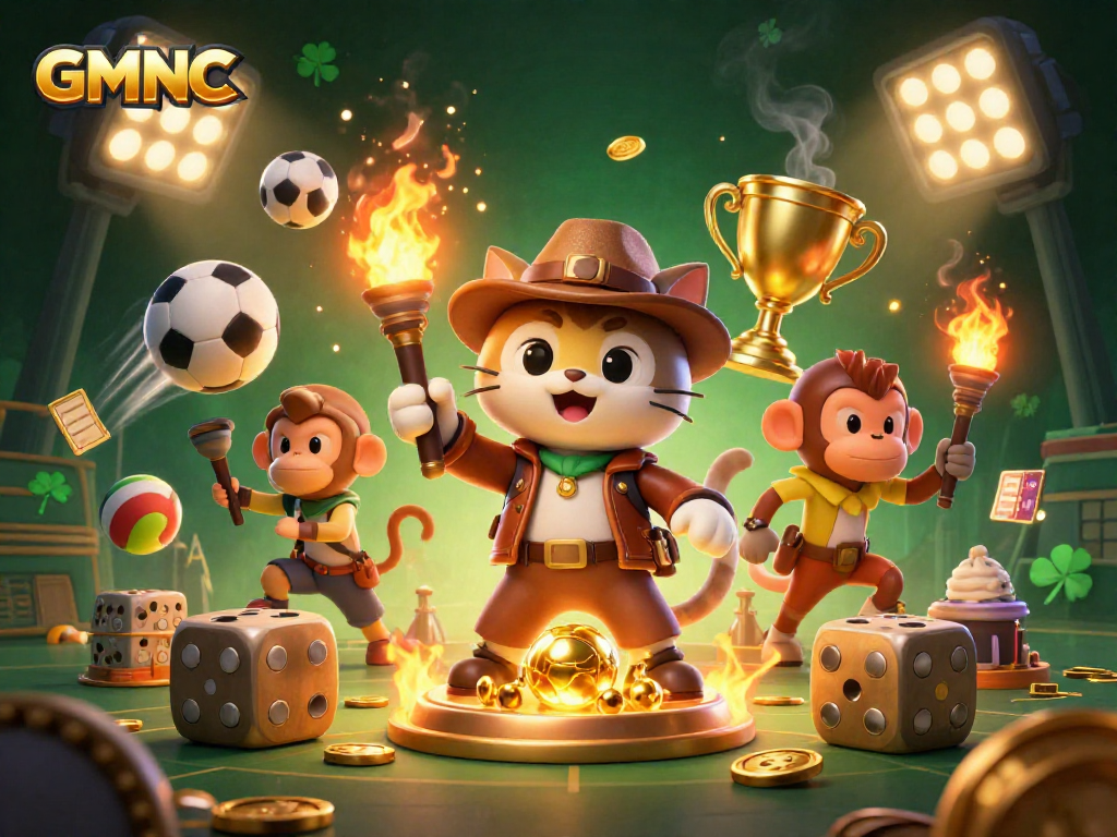 Uncover thrilling sports betting opportunities with GMNC in an action-packed, vibrant casino scene.
