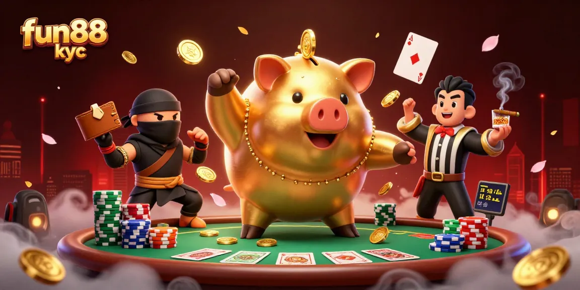 Tham gia trò chơi vui nhộn tại fun88 kyc với những hình ảnh hấp dẫn của ngân hàng heo vàng và các nhân vật độc đáo.