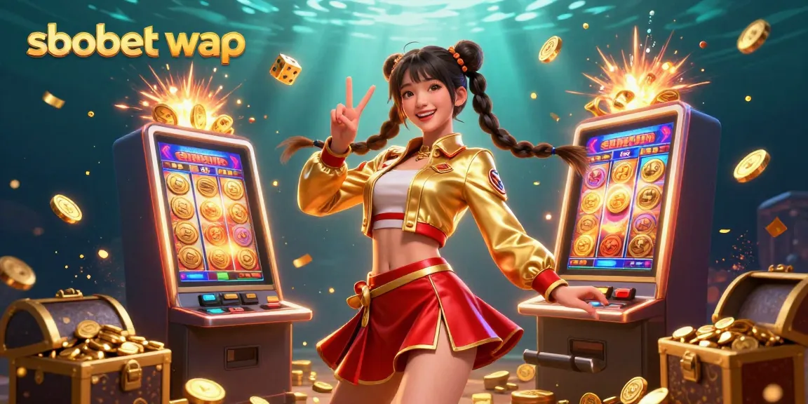 Betting on sbobet wap with vibrant characters, colorful slot machines, and festive casino elements.