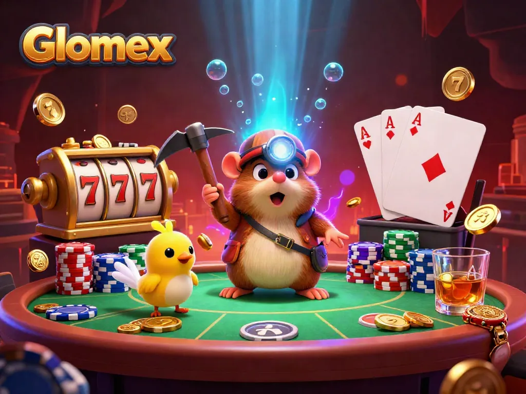 Glomex inspires excitement with a cartoon mole treasure hunter amidst thrilling casino elements.