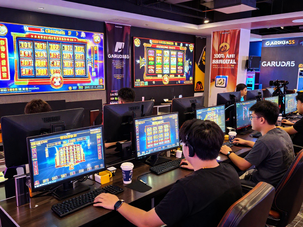 GARUDA55 online gaming hub showcasing players enjoying exciting slot games with vibrant graphics and promotional features.